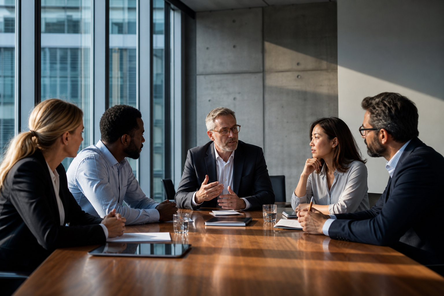Boardroom Meeting with Professionals Discussing Strategy