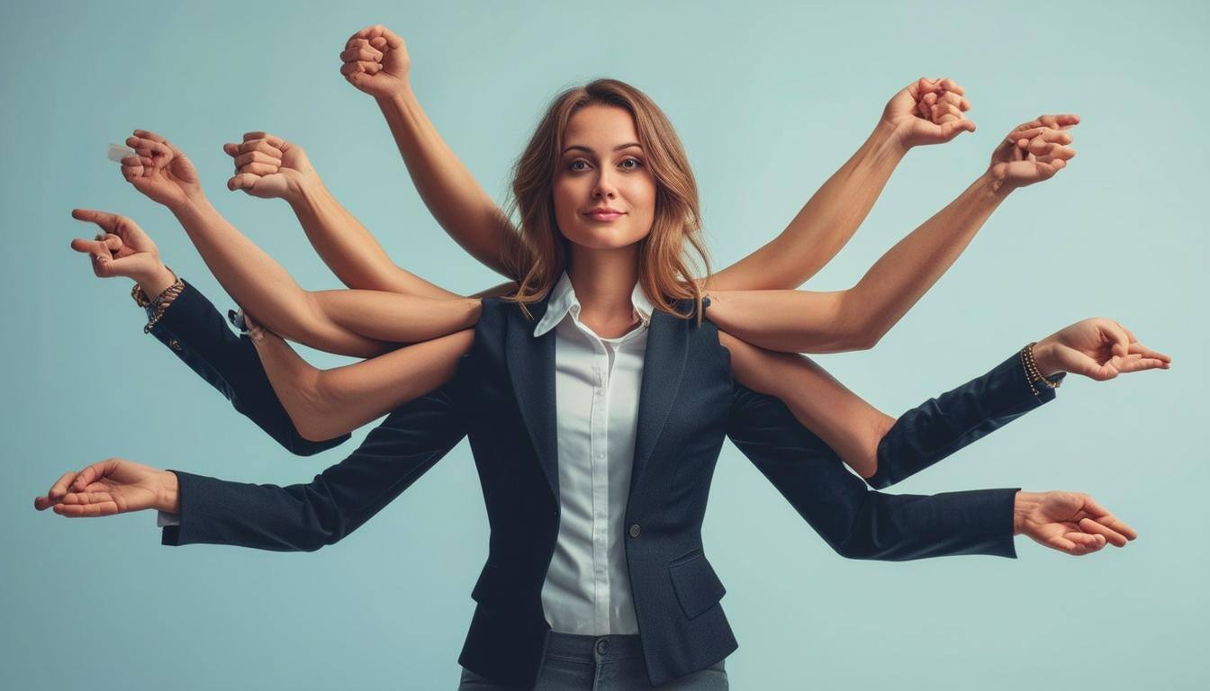 Create a female marketing manager with many arms