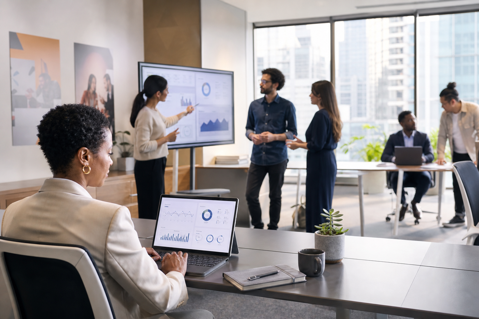Modern Office Innovation with AI Analytics and Digital Collaboration